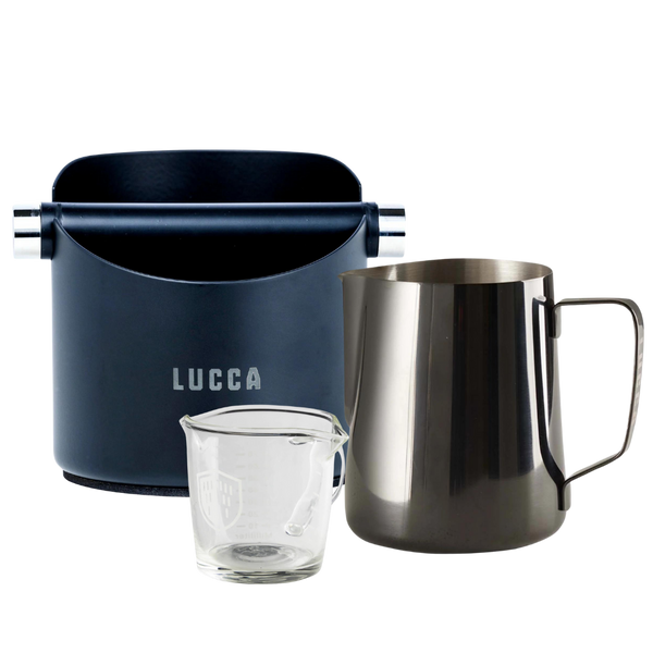 LUCCA Espresso Kit with knock box, milk pitcher and shot glass