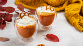 fall coffee drinks with fall background