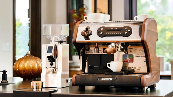 lucca a53 mini espresso machine on kitchen countertop