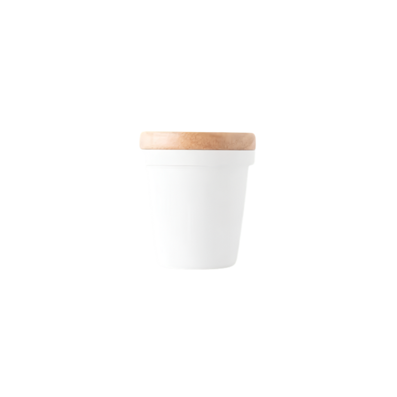 Cool White: Acaia 58mm dosing cup with wooden storage lid in Cool White