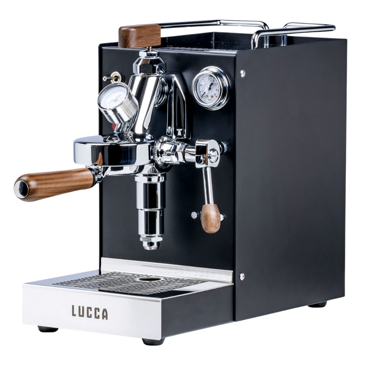 lucca solo flow control black espresso machine hero