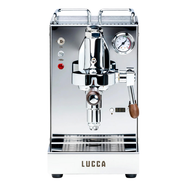 lucca solo espresso machine stainless steel front view