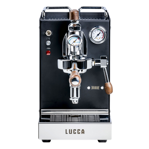 lucca solo flow control black espresso machine front view