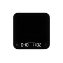 Pitch Black: Acaia Pearl coffee scale in Pitch Black with LED display lit