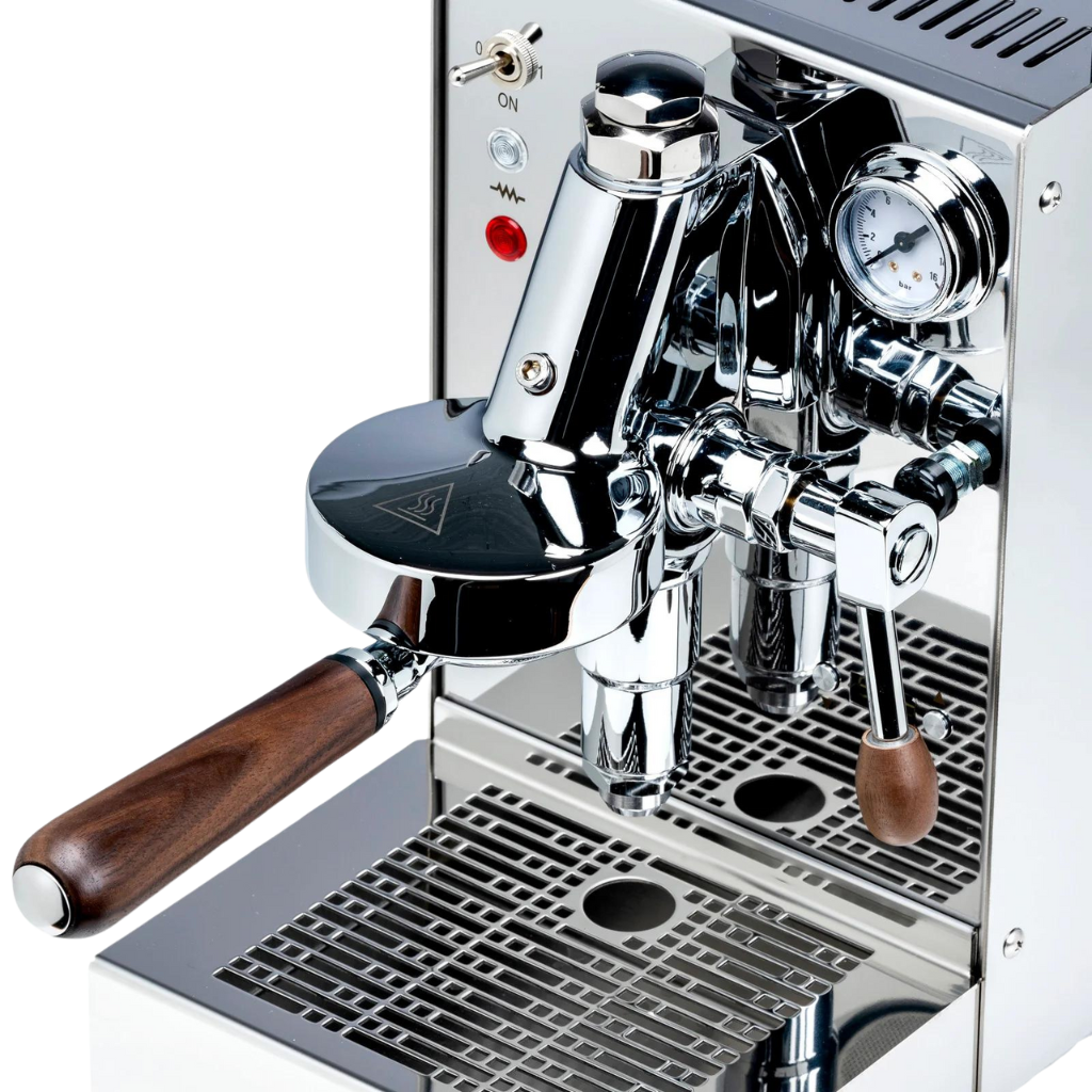 lucca solo espresso machine stainless steel top view