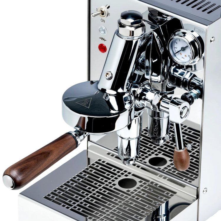 lucca solo espresso machine stainless steel top view