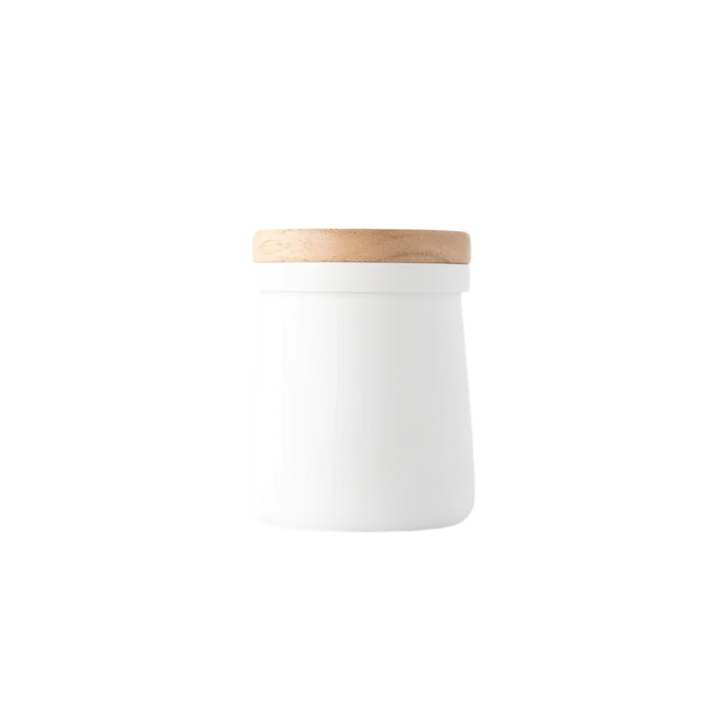 Cool White: Acaia 58mm medium dosing cup with wooden storage lid in Cool White
