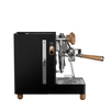 Lelit Mara X3 black espresso machine, side profile view with wood portafilter handle
