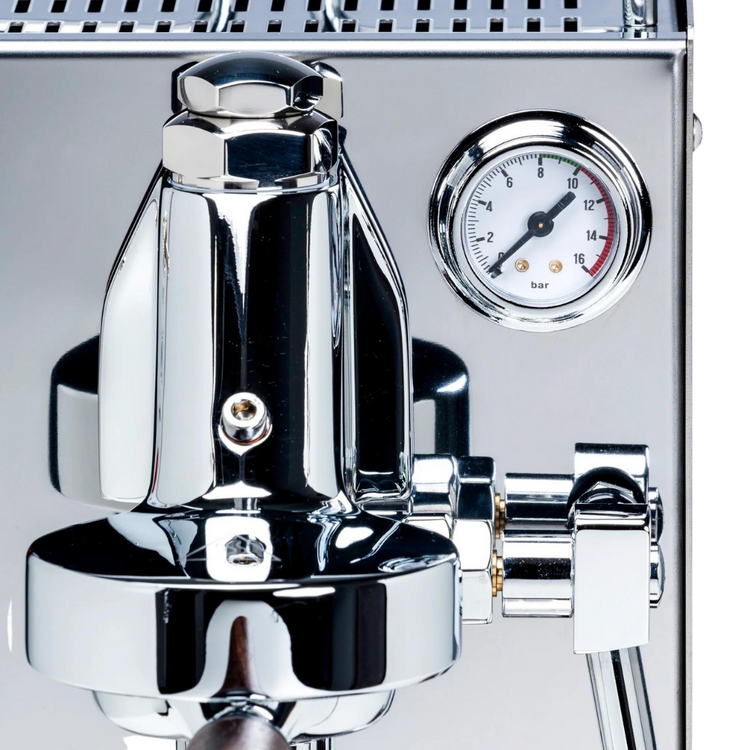 lucca solo espresso machine stainless steel pressure gauge view