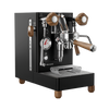 Lelit Mara X3 espresso machine in black with wood accents, front three-quarter view