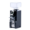 Black coffee grinder with clear top on a white background