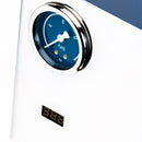 White water pump with blue gauge and digital display on a white background