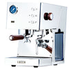 Espresso machine with 'Lucca' branding on a white background