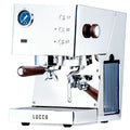 Espresso machine with 'Lucca' branding on a white background