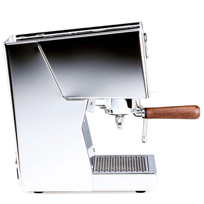 Espresso machine with wooden handle on a white background