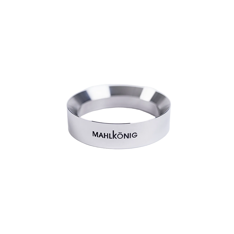 Silver metal ring with 'MAHLKÖNIG' branding on a white background