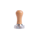 Mahlkönig coffee tamp with wooden handle on a white background