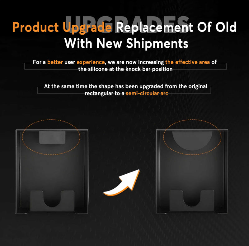 Product upgrade description with before and after illustrations on a black background