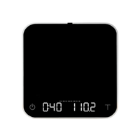 Black digital kitchen scale with digital display on a white background