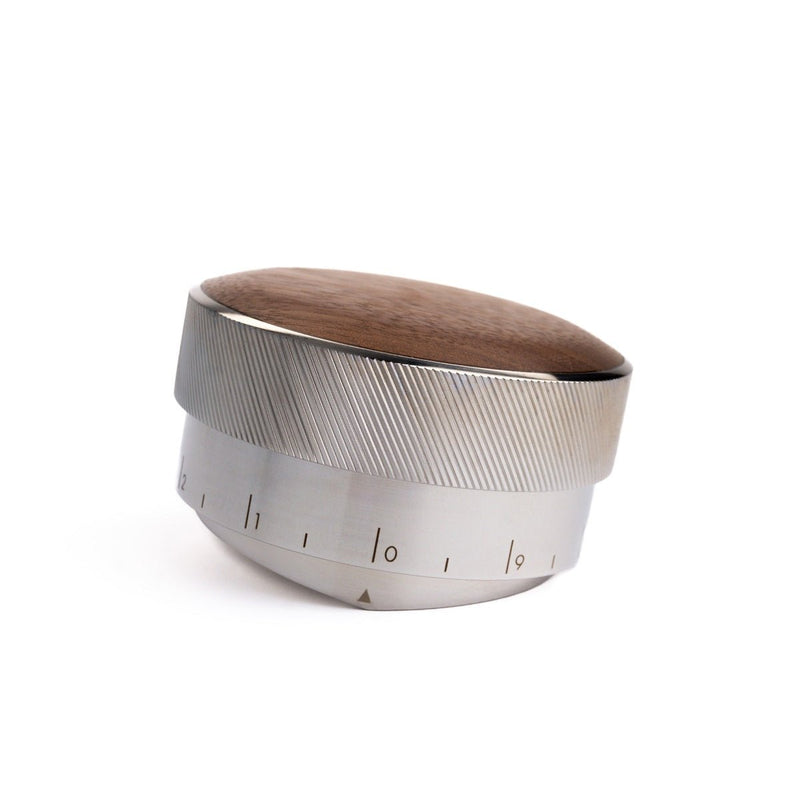 BT Wedge espresso distribution tool, stainless body with wood top
