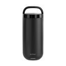 Black thermos with handle on a white background