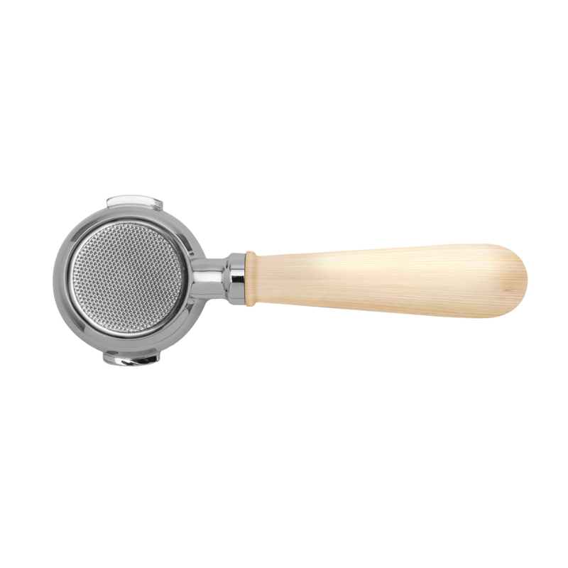 bottomless lelit portafilter with maple wood handle