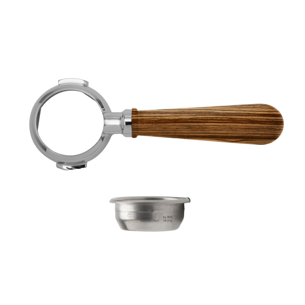 Lelit Zebrano Wood 58mm Bottomless Portafilter l Cliff & Pebble Lelit Zebrano Wood 58mm Bottomless Portafilter l Cliff & Pebble