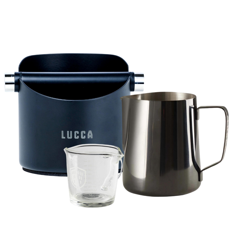LUCCA Espresso Kit with knock box, milk pitcher and shot glass