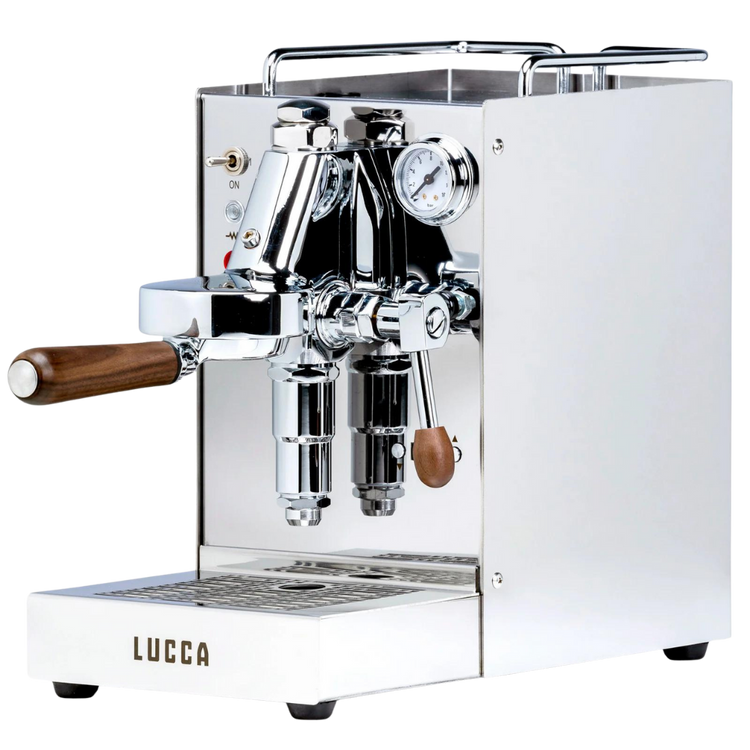 lucca solo espresso machine stainless steel hero