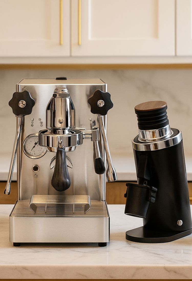 turin df64 next to a lelit mara x espresso machine